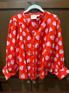 Maeve Anthropologie Red Orange Shell Print Blouse XS Cotton